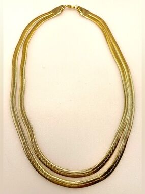 Vintage Gold Tone Double Flattened Snake Chain Necklace Layered Collar Statement